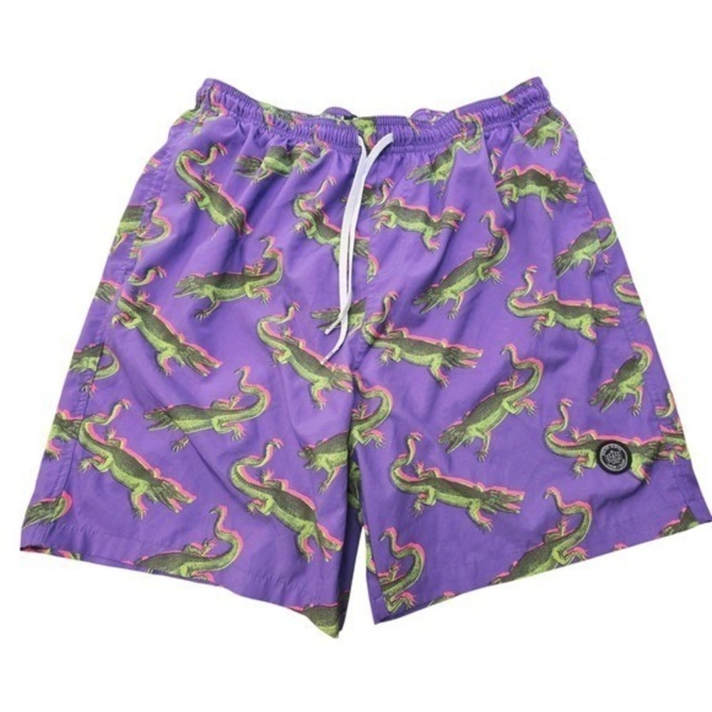 Men's Swim Trunks Purple Alligator Print Brooklyn Cloth Kent Ave Volley Large
